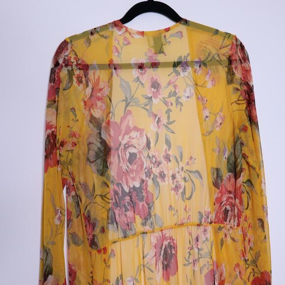 DAYTRIP Floral Print Duster Kimono Yellow Multicolor Mesh Casual Women's M - Picture 10 of 13